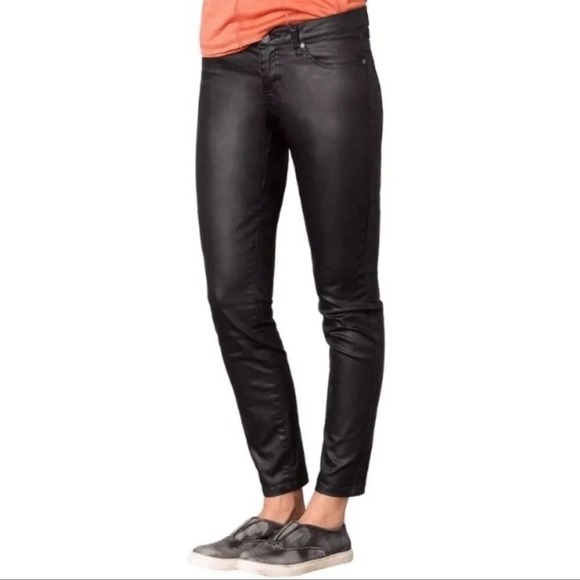 Prana Denim - Prana Kara Jett Wax Coated Pants Women 8/29 Black Slim Denim Goth Moto Edgy Punk